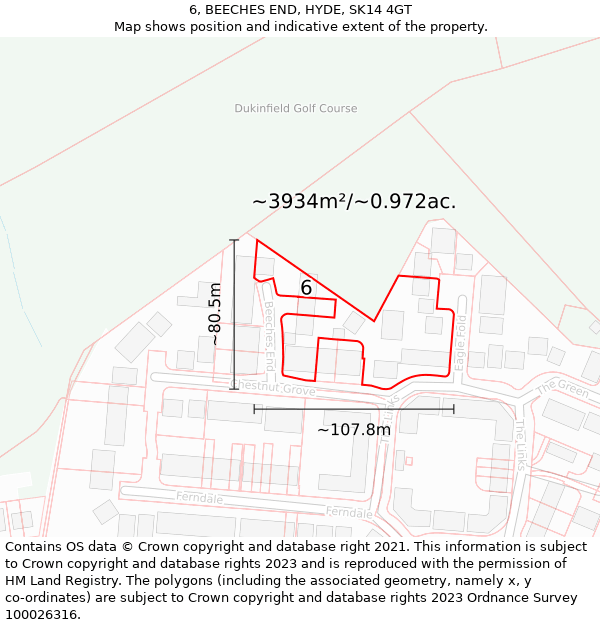 6, BEECHES END, HYDE, SK14 4GT: Plot and title map