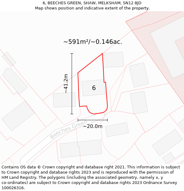 6, BEECHES GREEN, SHAW, MELKSHAM, SN12 8JD: Plot and title map