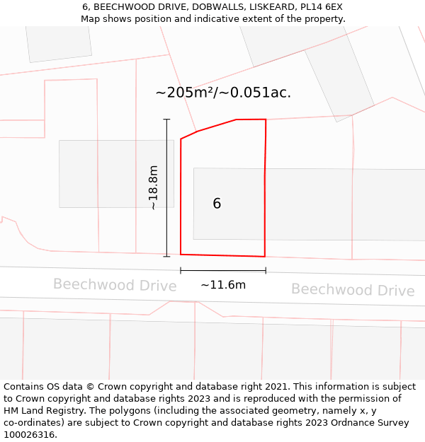 6, BEECHWOOD DRIVE, DOBWALLS, LISKEARD, PL14 6EX: Plot and title map