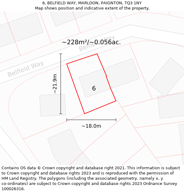 6, BELFIELD WAY, MARLDON, PAIGNTON, TQ3 1NY: Plot and title map