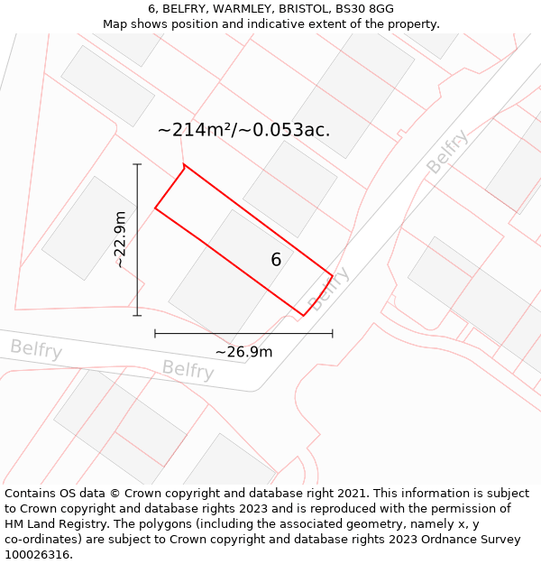 6, BELFRY, WARMLEY, BRISTOL, BS30 8GG: Plot and title map