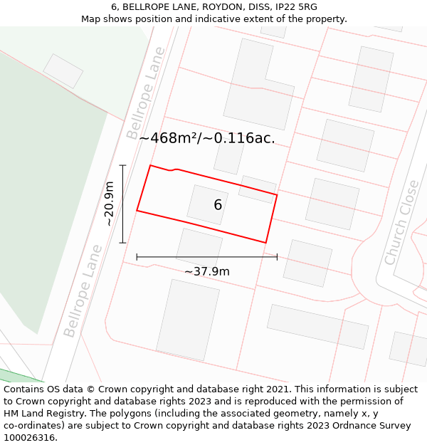 6, BELLROPE LANE, ROYDON, DISS, IP22 5RG: Plot and title map