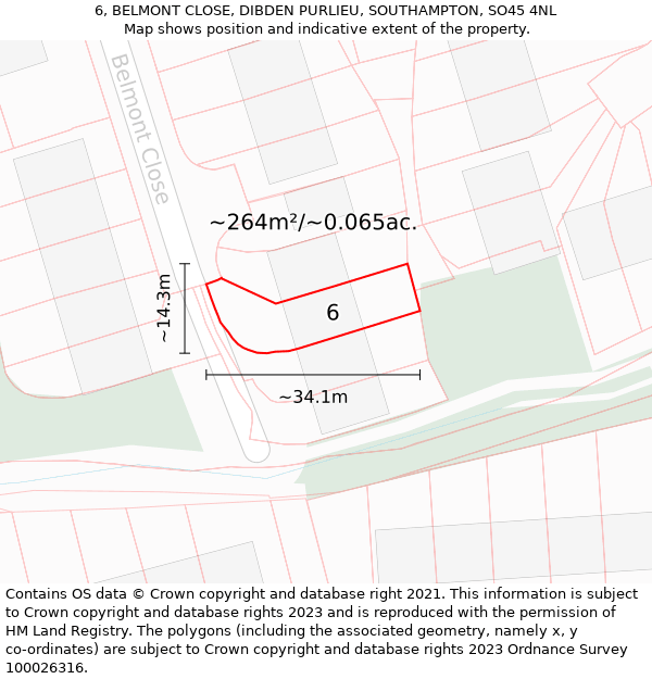 6, BELMONT CLOSE, DIBDEN PURLIEU, SOUTHAMPTON, SO45 4NL: Plot and title map