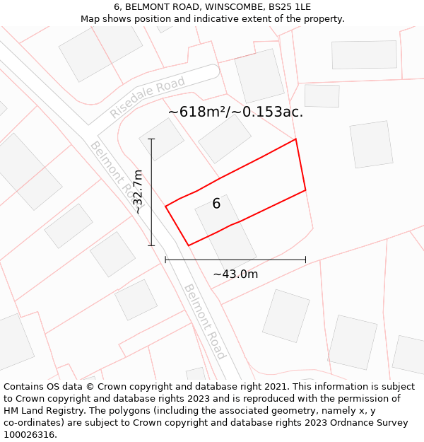 6, BELMONT ROAD, WINSCOMBE, BS25 1LE: Plot and title map