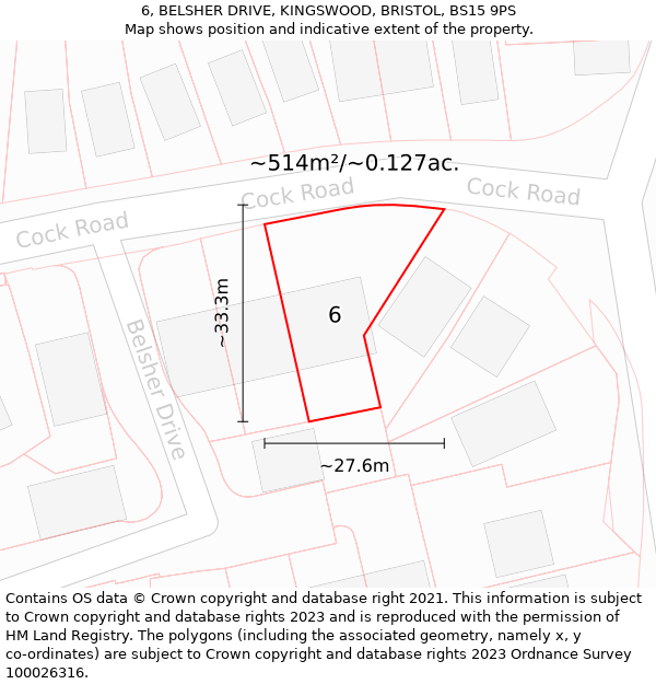 6, BELSHER DRIVE, KINGSWOOD, BRISTOL, BS15 9PS: Plot and title map