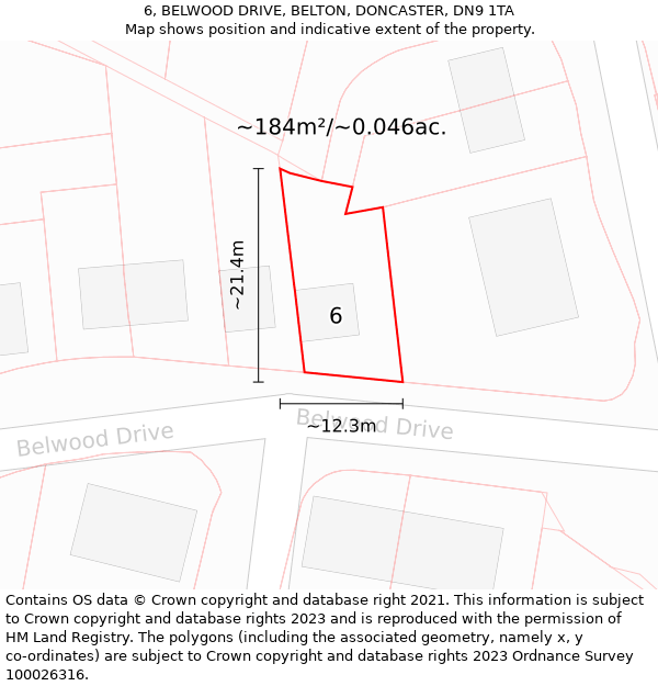 6, BELWOOD DRIVE, BELTON, DONCASTER, DN9 1TA: Plot and title map