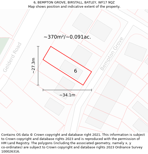 6, BEMPTON GROVE, BIRSTALL, BATLEY, WF17 9QZ: Plot and title map