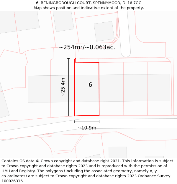 6, BENINGBOROUGH COURT, SPENNYMOOR, DL16 7GG: Plot and title map