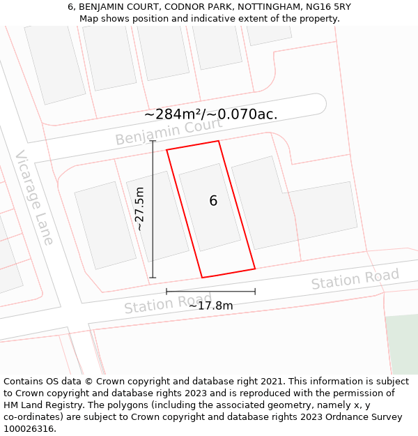 6, BENJAMIN COURT, CODNOR PARK, NOTTINGHAM, NG16 5RY: Plot and title map