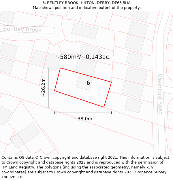 6, BENTLEY BROOK, HILTON, DERBY, DE65 5HA: Plot and title map