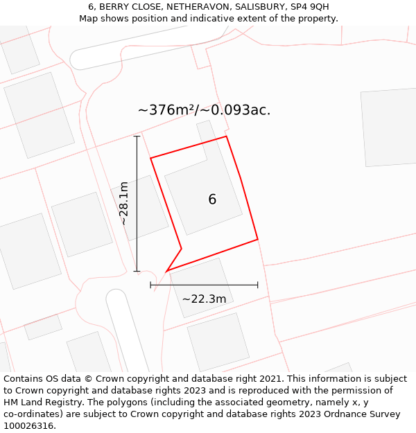 6, BERRY CLOSE, NETHERAVON, SALISBURY, SP4 9QH: Plot and title map