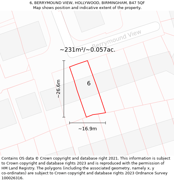 6, BERRYMOUND VIEW, HOLLYWOOD, BIRMINGHAM, B47 5QF: Plot and title map