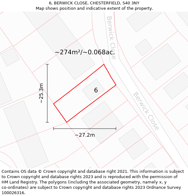 6, BERWICK CLOSE, CHESTERFIELD, S40 3NY: Plot and title map