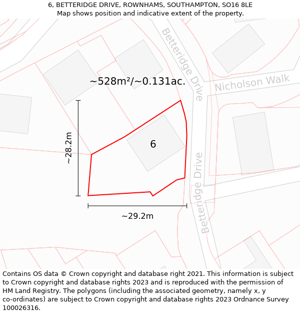 6, BETTERIDGE DRIVE, ROWNHAMS, SOUTHAMPTON, SO16 8LE: Plot and title map