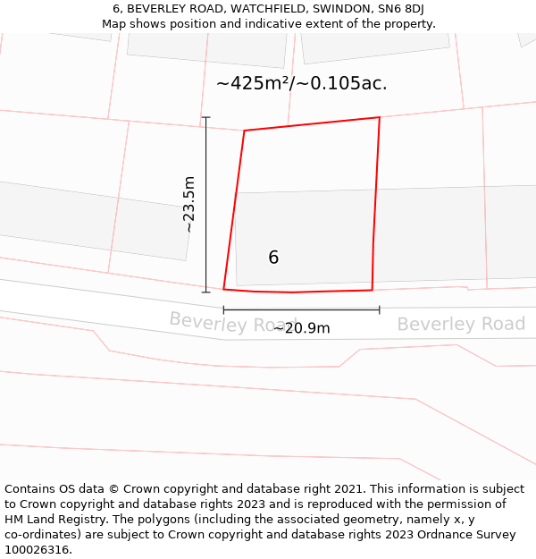 6, BEVERLEY ROAD, WATCHFIELD, SWINDON, SN6 8DJ: Plot and title map