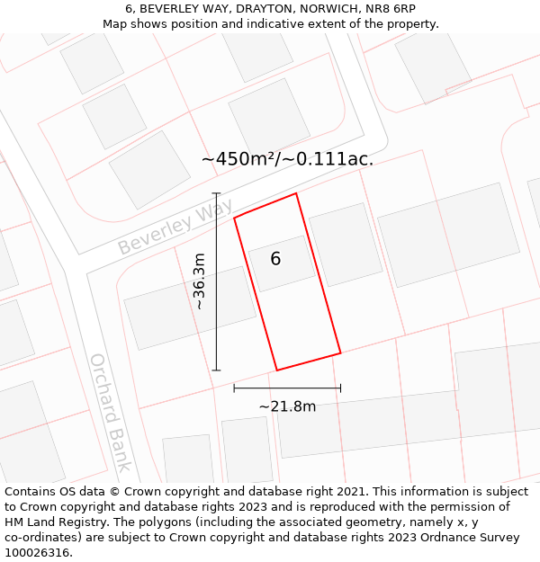 6, BEVERLEY WAY, DRAYTON, NORWICH, NR8 6RP: Plot and title map