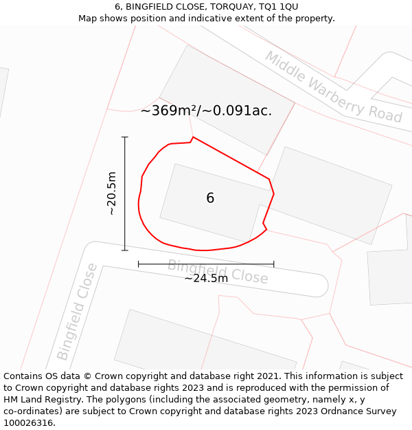 6, BINGFIELD CLOSE, TORQUAY, TQ1 1QU: Plot and title map