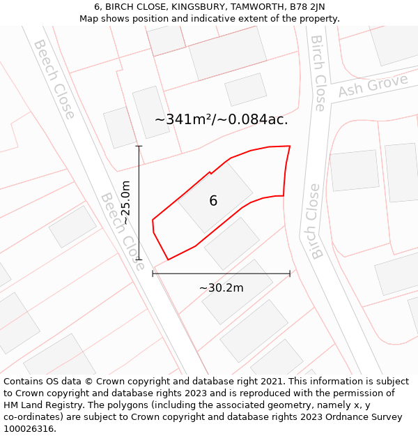 6, BIRCH CLOSE, KINGSBURY, TAMWORTH, B78 2JN: Plot and title map