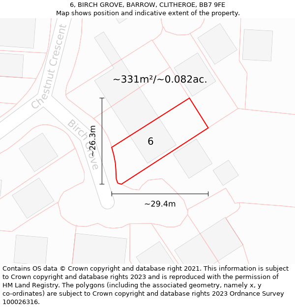 6, BIRCH GROVE, BARROW, CLITHEROE, BB7 9FE: Plot and title map