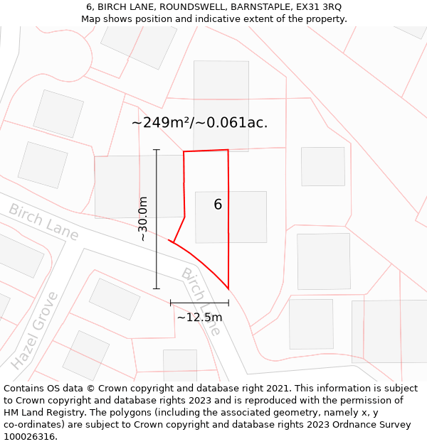 6, BIRCH LANE, ROUNDSWELL, BARNSTAPLE, EX31 3RQ: Plot and title map