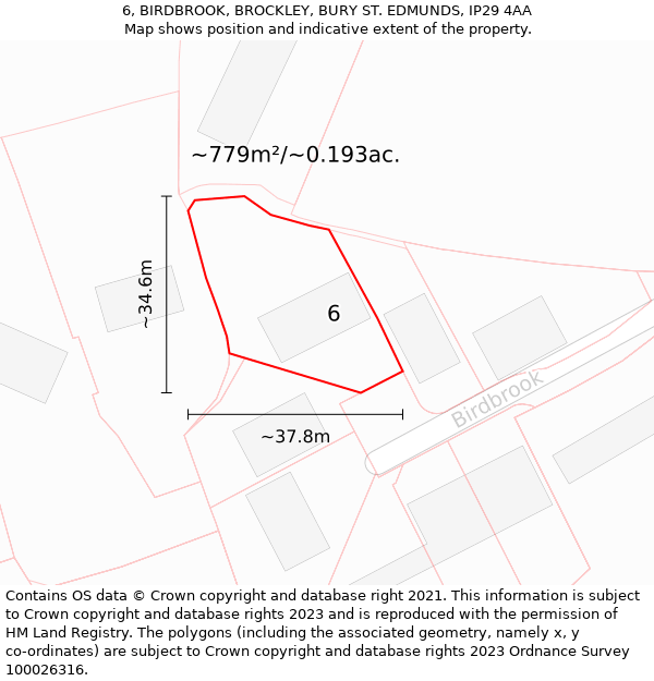 6, BIRDBROOK, BROCKLEY, BURY ST. EDMUNDS, IP29 4AA: Plot and title map