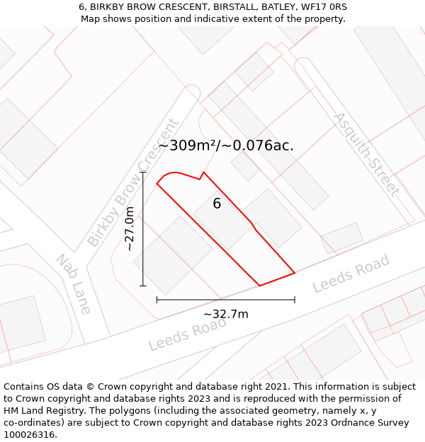 6, BIRKBY BROW CRESCENT, BIRSTALL, BATLEY, WF17 0RS: Plot and title map