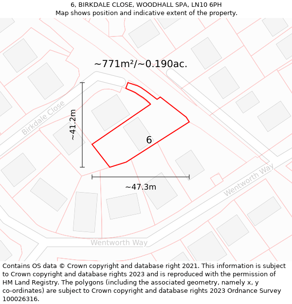 6, BIRKDALE CLOSE, WOODHALL SPA, LN10 6PH: Plot and title map