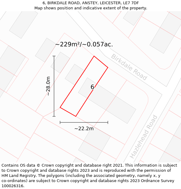 6, BIRKDALE ROAD, ANSTEY, LEICESTER, LE7 7DF: Plot and title map