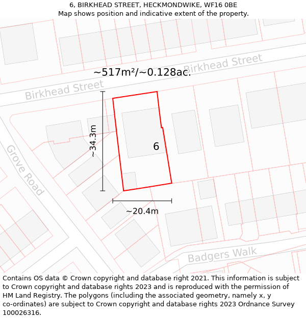 6, BIRKHEAD STREET, HECKMONDWIKE, WF16 0BE: Plot and title map