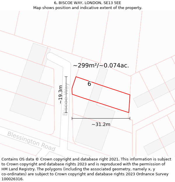 6, BISCOE WAY, LONDON, SE13 5EE: Plot and title map