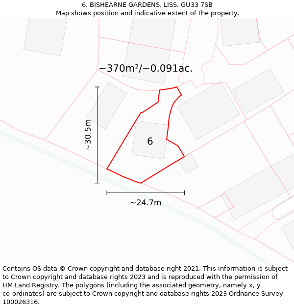 6, BISHEARNE GARDENS, LISS, GU33 7SB: Plot and title map