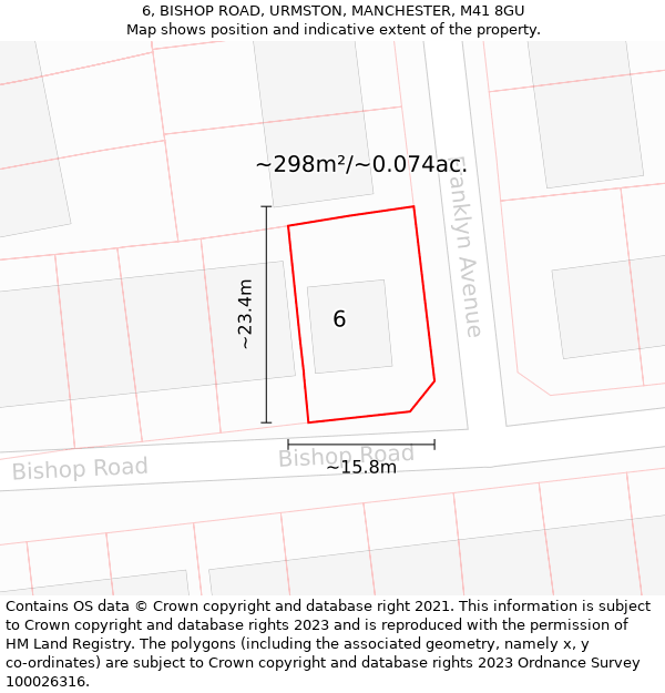 6, BISHOP ROAD, URMSTON, MANCHESTER, M41 8GU: Plot and title map