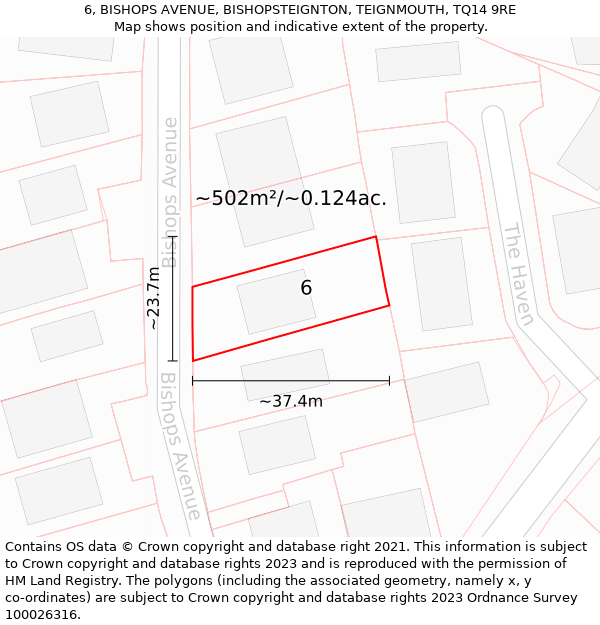 6, BISHOPS AVENUE, BISHOPSTEIGNTON, TEIGNMOUTH, TQ14 9RE: Plot and title map