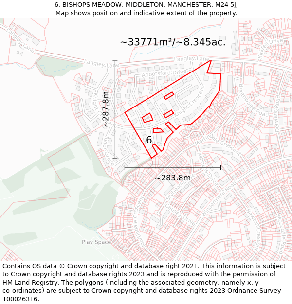 6, BISHOPS MEADOW, MIDDLETON, MANCHESTER, M24 5JJ: Plot and title map