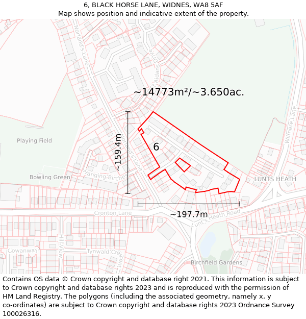 6, BLACK HORSE LANE, WIDNES, WA8 5AF: Plot and title map