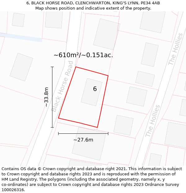 6, BLACK HORSE ROAD, CLENCHWARTON, KING'S LYNN, PE34 4AB: Plot and title map