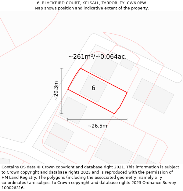 6, BLACKBIRD COURT, KELSALL, TARPORLEY, CW6 0PW: Plot and title map