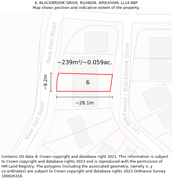 6, BLACKBROOK DRIVE, RUABON, WREXHAM, LL14 6BP: Plot and title map