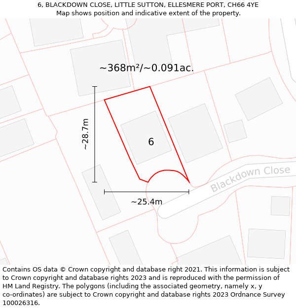 6, BLACKDOWN CLOSE, LITTLE SUTTON, ELLESMERE PORT, CH66 4YE: Plot and title map