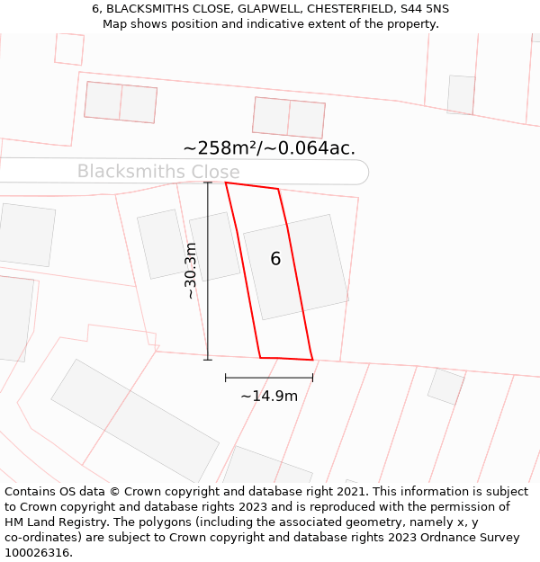 6, BLACKSMITHS CLOSE, GLAPWELL, CHESTERFIELD, S44 5NS: Plot and title map