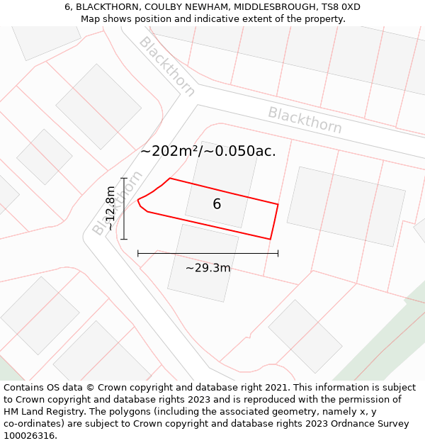 6, BLACKTHORN, COULBY NEWHAM, MIDDLESBROUGH, TS8 0XD: Plot and title map