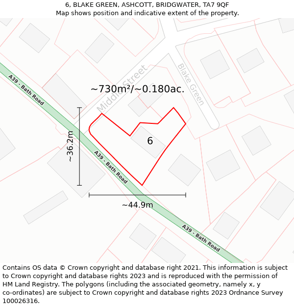 6, BLAKE GREEN, ASHCOTT, BRIDGWATER, TA7 9QF: Plot and title map