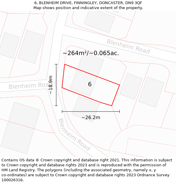 6, BLENHEIM DRIVE, FINNINGLEY, DONCASTER, DN9 3QF: Plot and title map