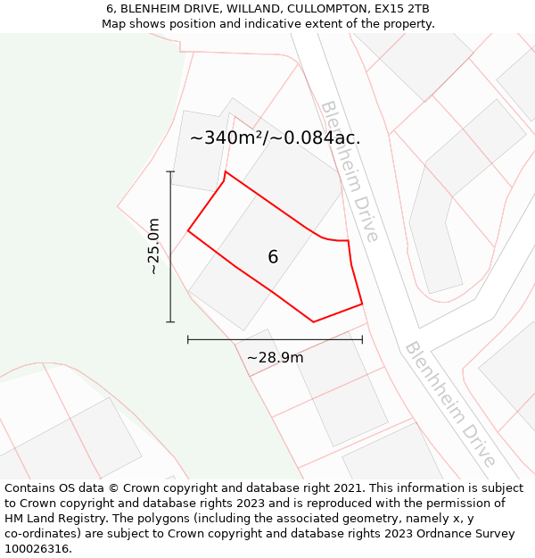 6, BLENHEIM DRIVE, WILLAND, CULLOMPTON, EX15 2TB: Plot and title map