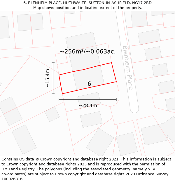 6, BLENHEIM PLACE, HUTHWAITE, SUTTON-IN-ASHFIELD, NG17 2RD: Plot and title map