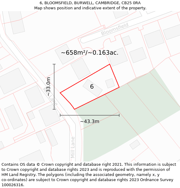 6, BLOOMSFIELD, BURWELL, CAMBRIDGE, CB25 0RA: Plot and title map