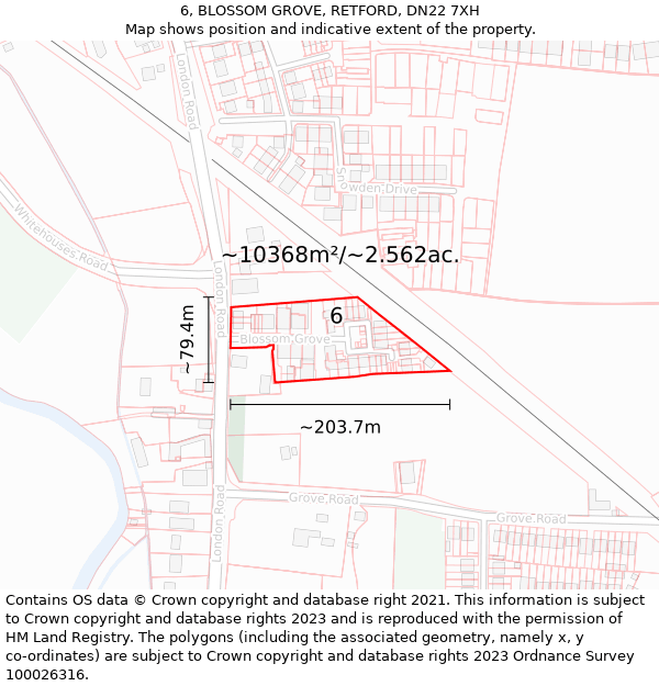 6, BLOSSOM GROVE, RETFORD, DN22 7XH: Plot and title map