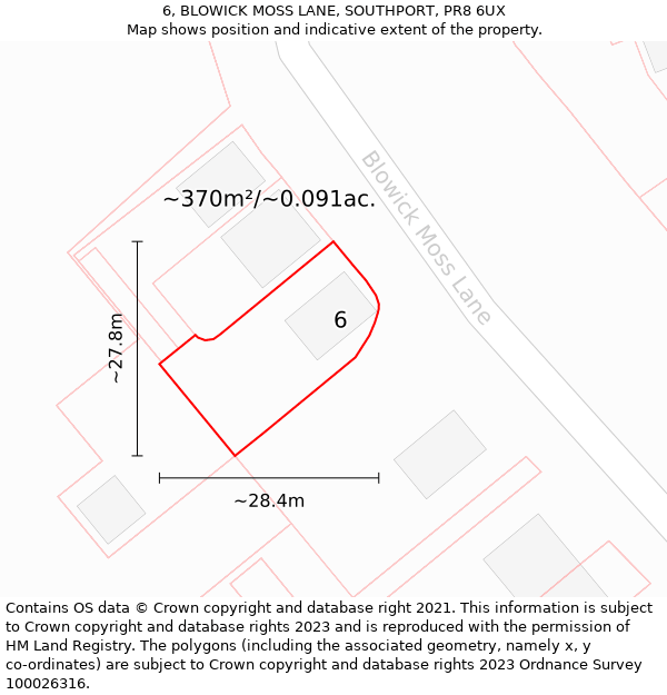 6, BLOWICK MOSS LANE, SOUTHPORT, PR8 6UX: Plot and title map