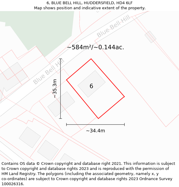 6, BLUE BELL HILL, HUDDERSFIELD, HD4 6LF: Plot and title map