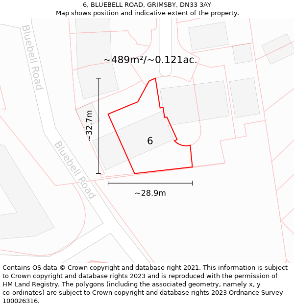 6, BLUEBELL ROAD, GRIMSBY, DN33 3AY: Plot and title map